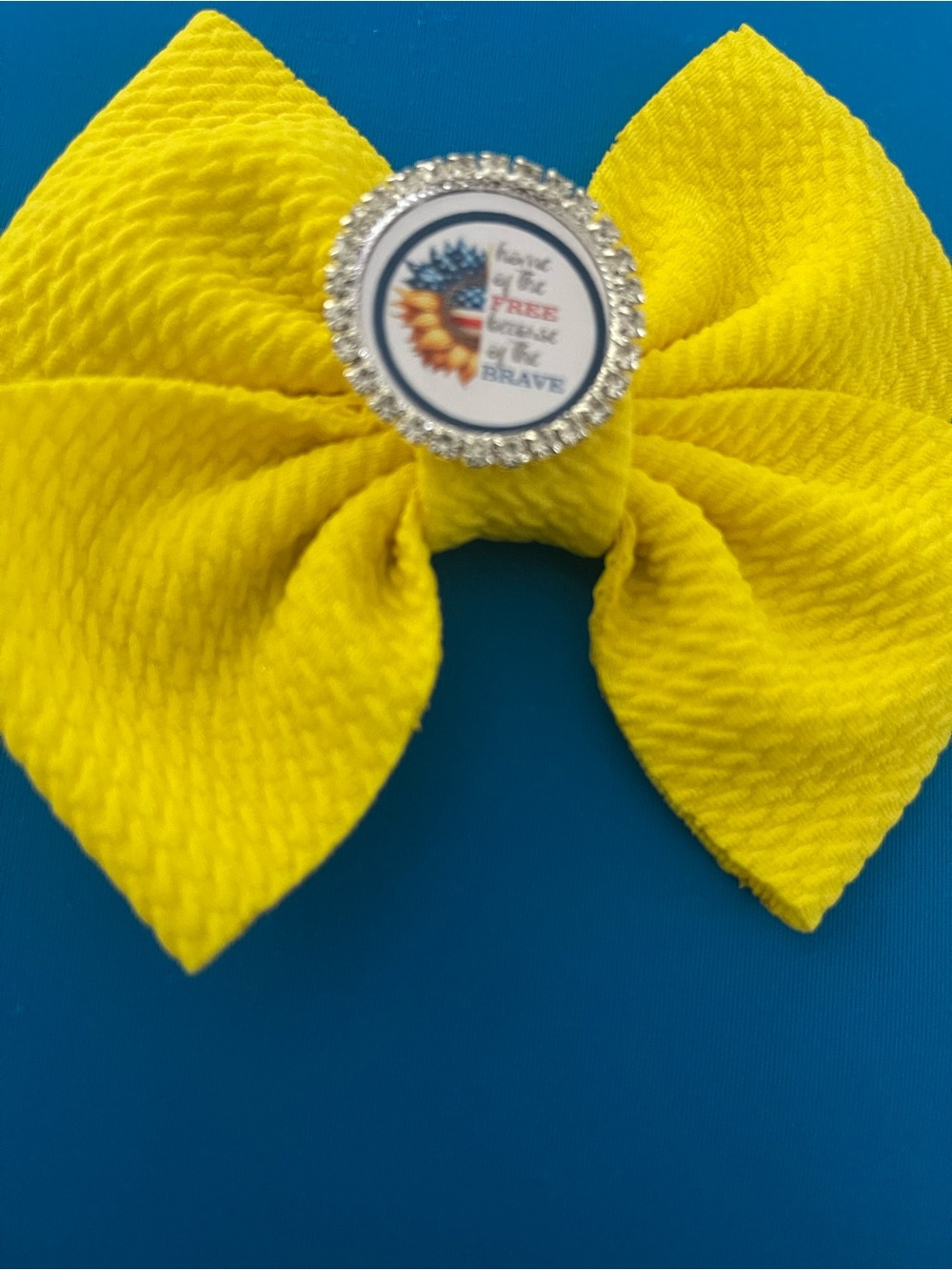 Yellow Bow Hair Clip with Rhinestone Patriotic Center